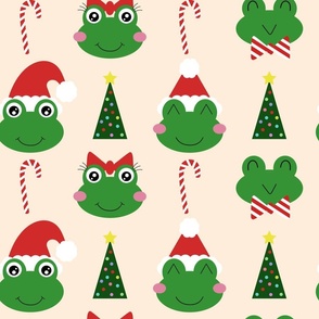Christmas Frogs - Large on Cream