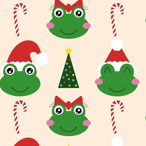 Christmas Frogs - X-Large on Cream