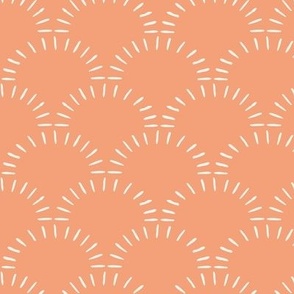 Sunny / medium scale / beige on orange playful scallop design with stripes