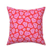 Lovecore Scribble Hearts Valentines Kitsch Love in Fuchsia Hot Pink on Red - SMALL Scale - UnBlink Studio by Jackie Tahara