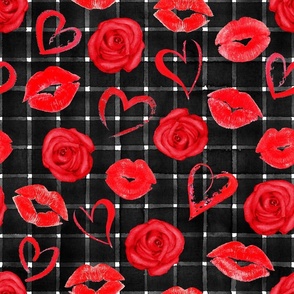 Watercolor red and black love pattern