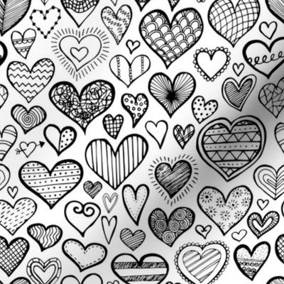 Doodle valentine hearts - black and white-small