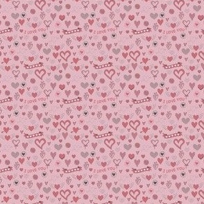 Valentine Day // Small Scale // Day of Love // White Red Grey Pink Hearts // Pink Background // 