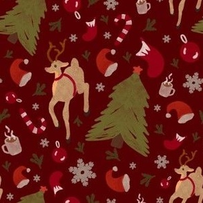 Ohhh deer Christmas Xmas design dark red maroon