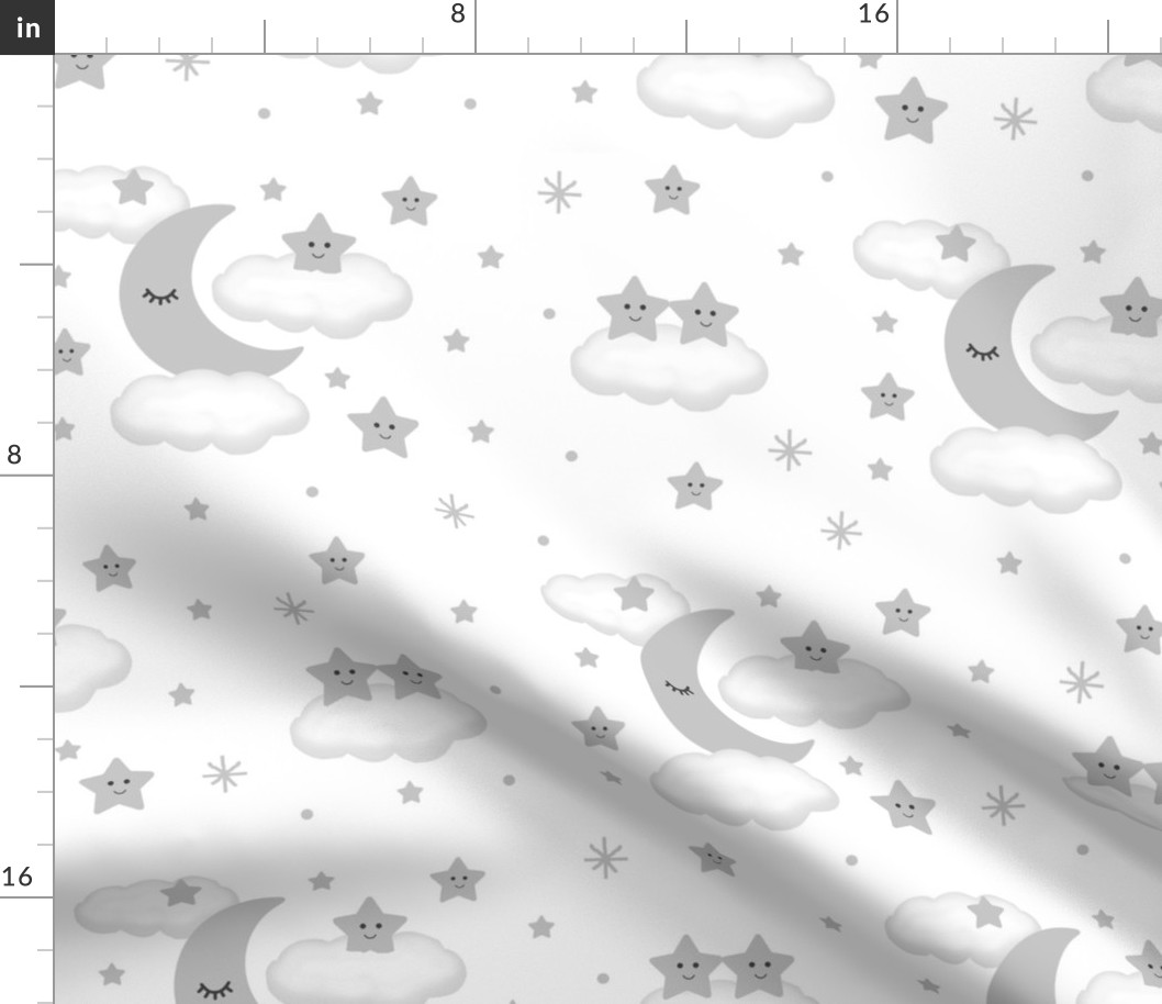 Sleepy Moon Star Clouds Gray