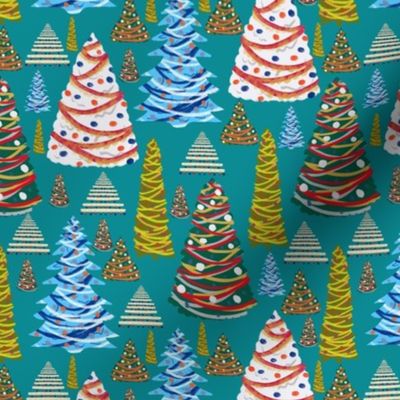 Abstract Christmas Digital Gouache Trees