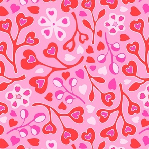 With Love Floral Hearts Valentines Lovecore in Fuchsia Pink Red Light Pink on Hot Pink - MEDIUM Scale - UnBlink Studio by Jackie Tahara