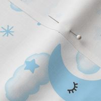 Sleepy Moon Star Cloud Blue Baby Boy Nursery 