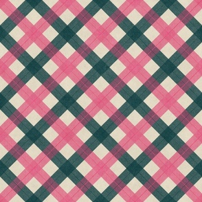 Dark Pink and Green Diagonal Plaid - Medium Print