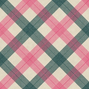 Light Pink and Green Diagonal Plaid - Large Print