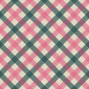 Light Pink and Green Diagonal Plaid - Medium Print