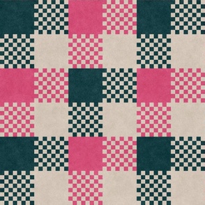 Green and Pink Checkered Gingham  - Large Print