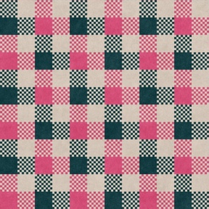 Pink and Green Checkered Gingham  - Medium Print