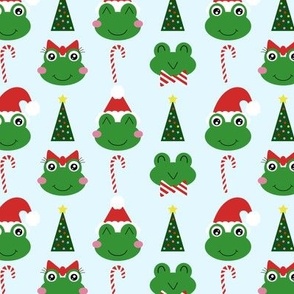 Christmas Frogs - Small on Light Blue