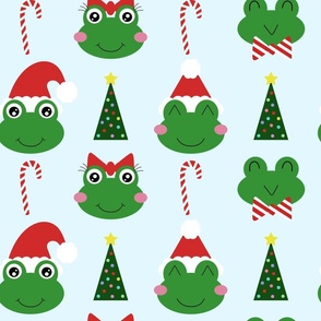 Christmas Frogs - Large on Light Blue