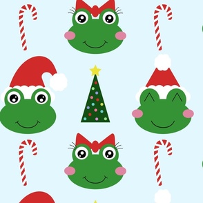 Christmas Frogs - X-Large on Light Blue