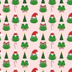 Christmas Frogs - X-Small on Light Pink