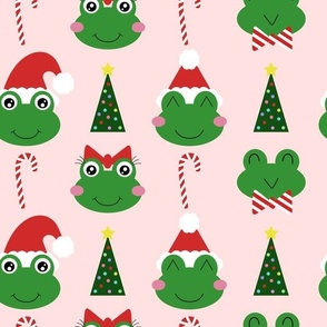 Christmas Frogs - Medium on Light Pink