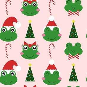 Christmas Frogs - Large on Light Pink
