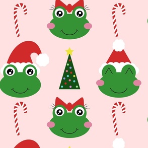 Christmas Frogs - X-Large on Light Pink