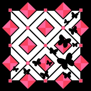 Cheater Quilt - Black Butterflies w/ Pink