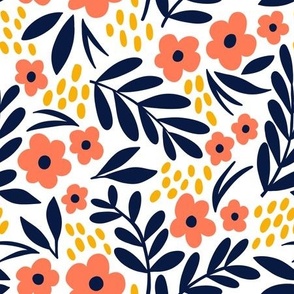 Spring Floral pattern with leaves, stalks and spots