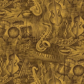 Listening jazz - mustard and charcoal - medium scale