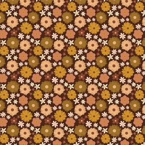 Retro florals small 1.5x1.5 brown