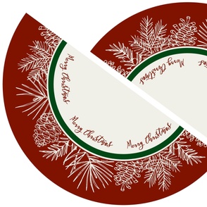CHRISTMAS TREE SKIRT - EVERGREEN WREATH - WHITE ON RED - 40
