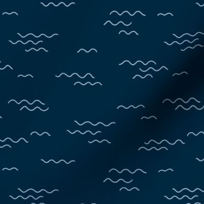 Minimalist boho style ocean waves surf waters nursery texture baby blue on navy
