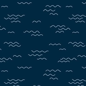 Minimalist boho style ocean waves surf waters nursery texture baby blue on navy