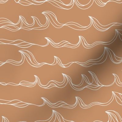 Minimalist freehand ocean waves surf waters nursery texture boho style cinnamon sienna