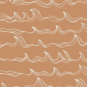 Minimalist freehand ocean waves surf waters nursery texture boho style cinnamon sienna