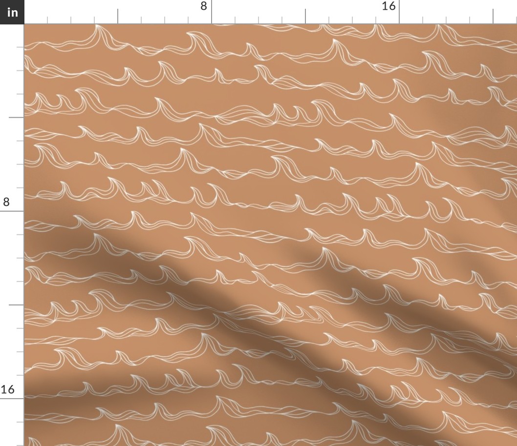 Minimalist freehand ocean waves surf waters nursery texture boho style cinnamon sienna