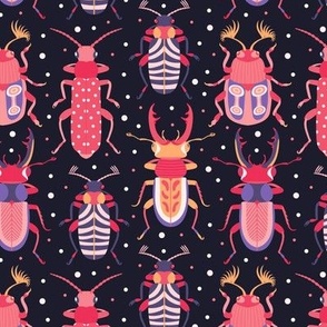 Bright bugs. Dark blue and pink