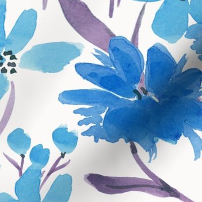 CT2176 Delicate Watercolor Flowers Blue on White