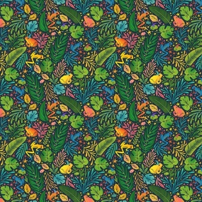 Wizard Frogs - bright tropical leaves and frogs - small