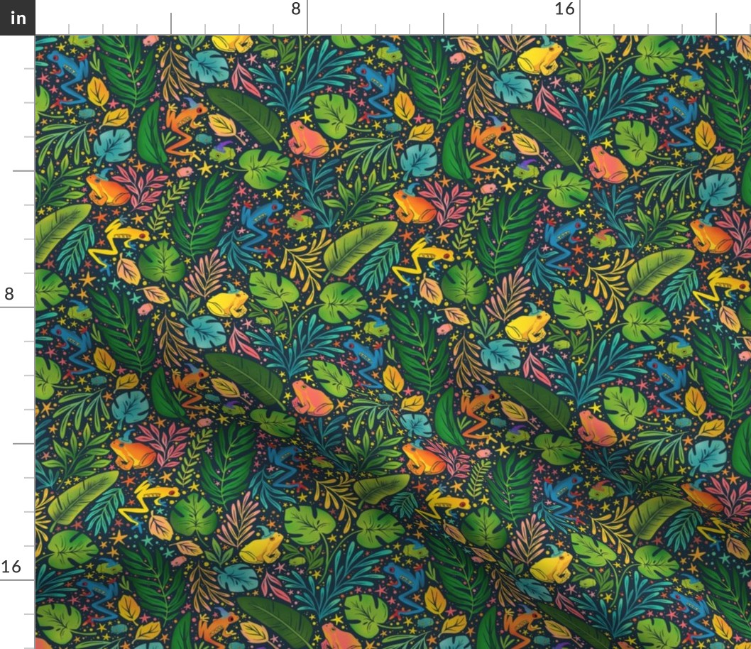 Wizard Frogs - bright tropical leaves and frogs - small