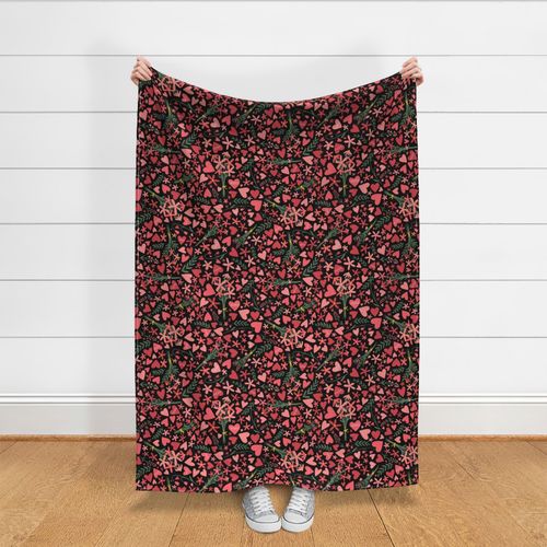 Hearts and Flowers - Valentines - black - medium