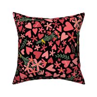 Hearts and Flowers - Valentines - black - medium