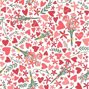 Hearts and Flowers - Valentines - white - medium