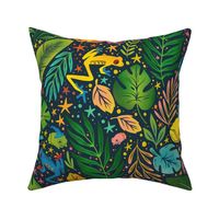 Wizard Frogs - bright tropical leaves and frogs - large
