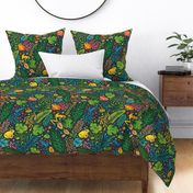 Wizard Frogs - bright tropical leaves and frogs - large