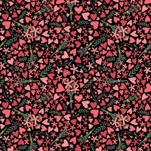 Hearts and Flowers - Valentines - black - small