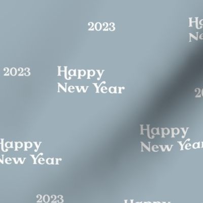 Classic happy new year vintage typography design 2023  french elegant text design white on cool blue