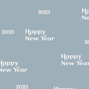 Classic happy new year vintage typography design 2023  french elegant text design white on cool blue
