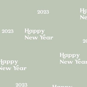 Classic happy new year vintage typography design 2023  french elegant text design black on sage mint green