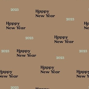 Vintage typography happy new year 2023 vintage text design seventies vibes black mint on brown latte