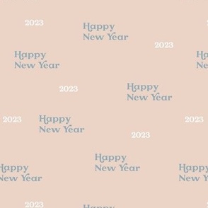 Vintage typography happy new year 2023 vintage text design seventies vibes gray white on blush sand