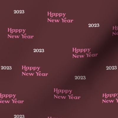 Vintage typography happy new year 2023 vintage text design seventies vibes pink white on burgundy wine